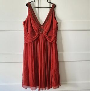 Maggy London Woman Beaded Silk Crepe Dress Red Orange 22W